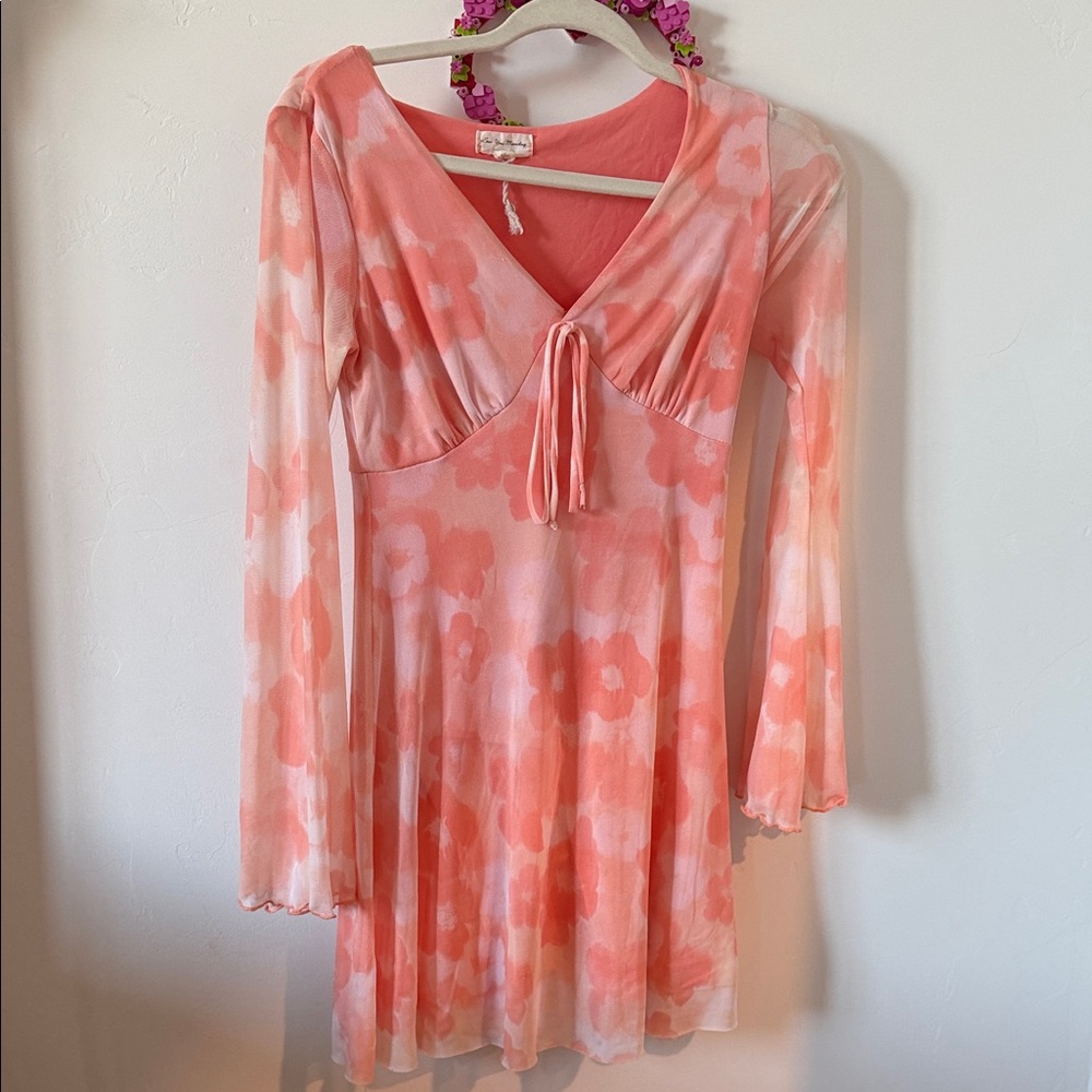 See You Monday Coral Blush Floral Fit-and-Flare Dress